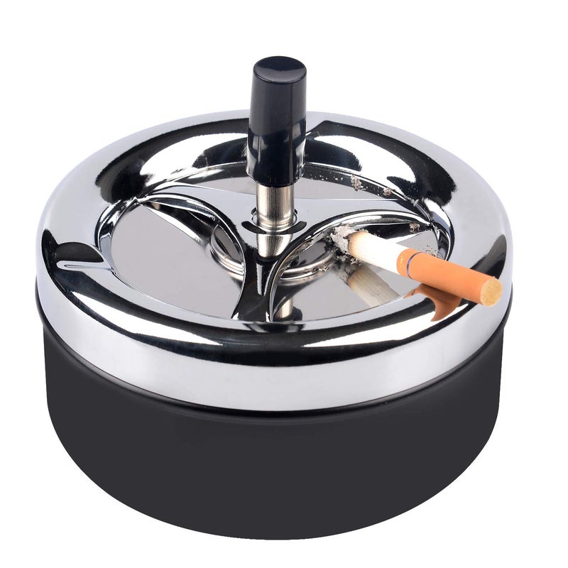 ONE250 Round Push Down Stainless Steel Modern Tabletop Cigarette Ashtray with Spinning Tray, Cigarette Ashtray for Indoor or Outdoor Use, Ash Holder for Smokers, Smoking Ash Tray for Home Office - Image 3